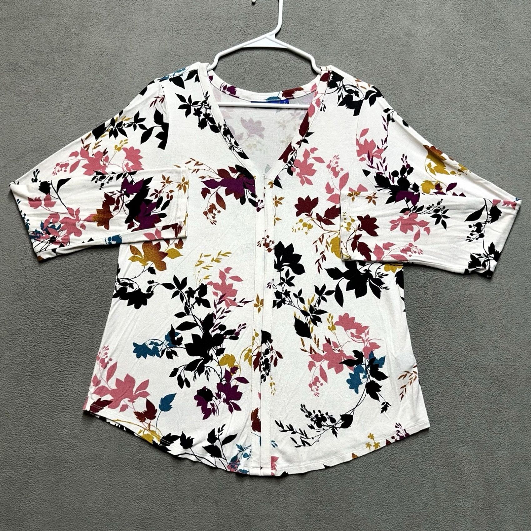 Vintage Apt 9 Tunic Blouse Top Women M White Floral V-Neck Sheer Flowy Chic Office Rayon Size M / US 6-8 / IT 42-44 - 2 Thumbnail