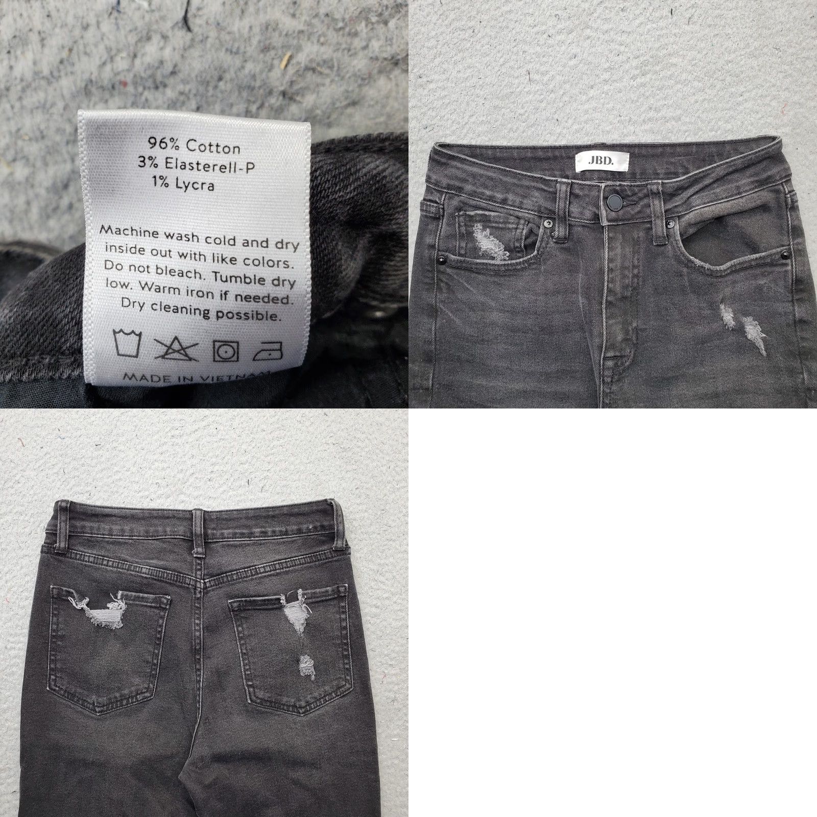 Denime JUST BLACK JBD Jeans Womens 26 Black Distressed Streetwear Straight Leg Jeans WWomens Size 26 Black Distressed Straight Jeans Size 26" / US 2 / IT 38 - 8 Thumbnail