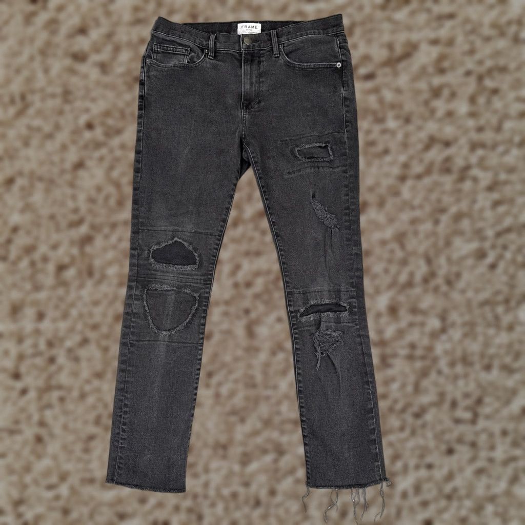 Frame FRAME L'Homme Skinny Jeans Mens 32x28 Gray Charcoal Distressed Stretch Denim USA Size US 32 / EU 48 - 1 Thumbnail
