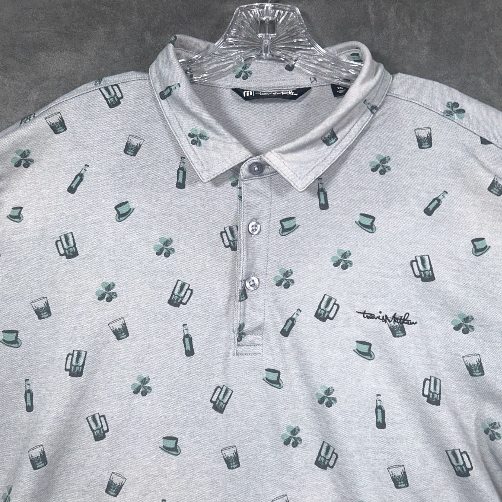 TravisMathew Travis Mathew Polo Men 2XL Gray Graphic Print Golf Performance Short Sleeve Shirt Size US XXL / EU 58 / 5 - 2 Thumbnail