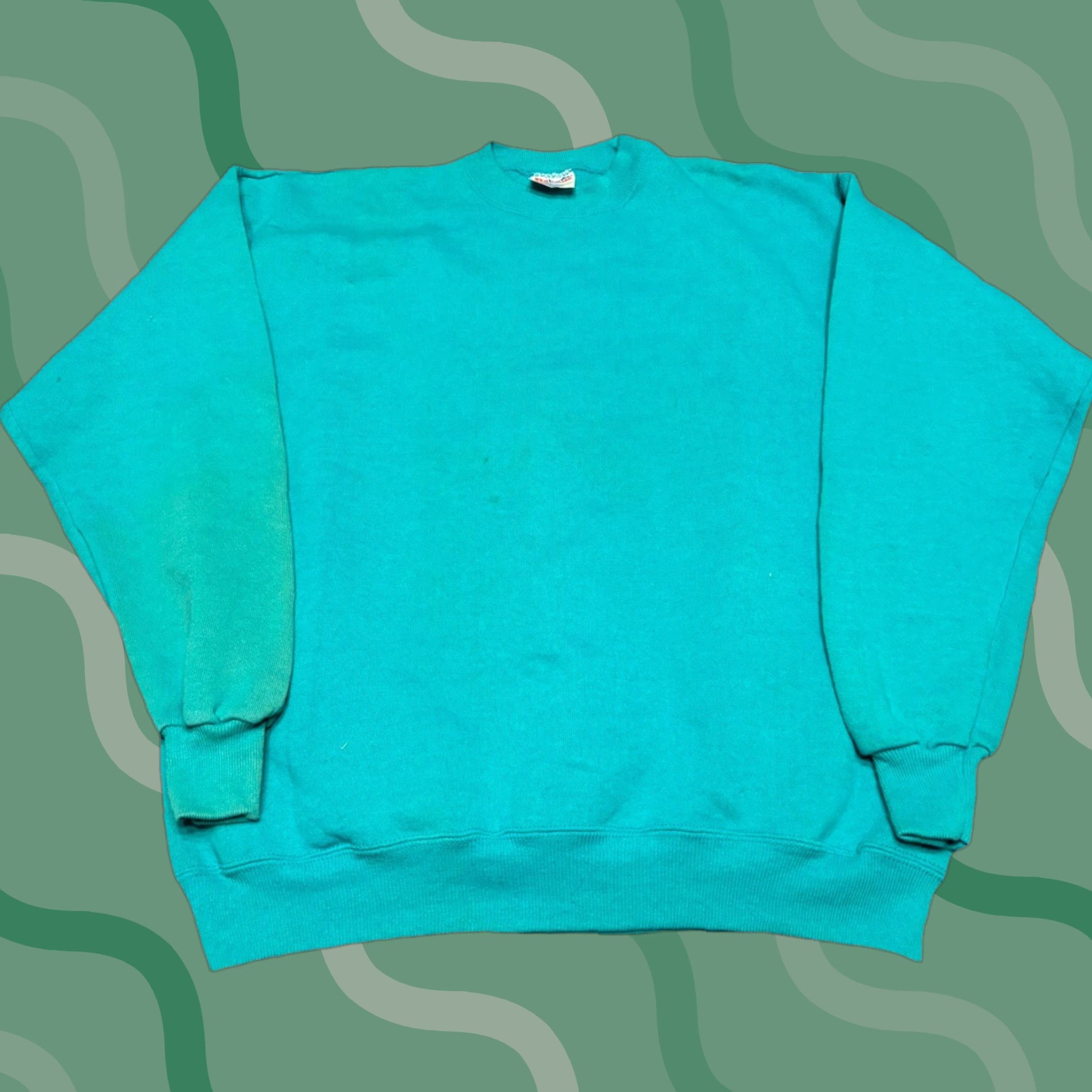 Hanes VINTAGE Hanes 1990s Teal Crewneck Sweatshirt L Mens Sweatshirt Blue Solid Cotton USA 90s Classic Size US L / EU 52-54 / 3 - 1 Thumbnail