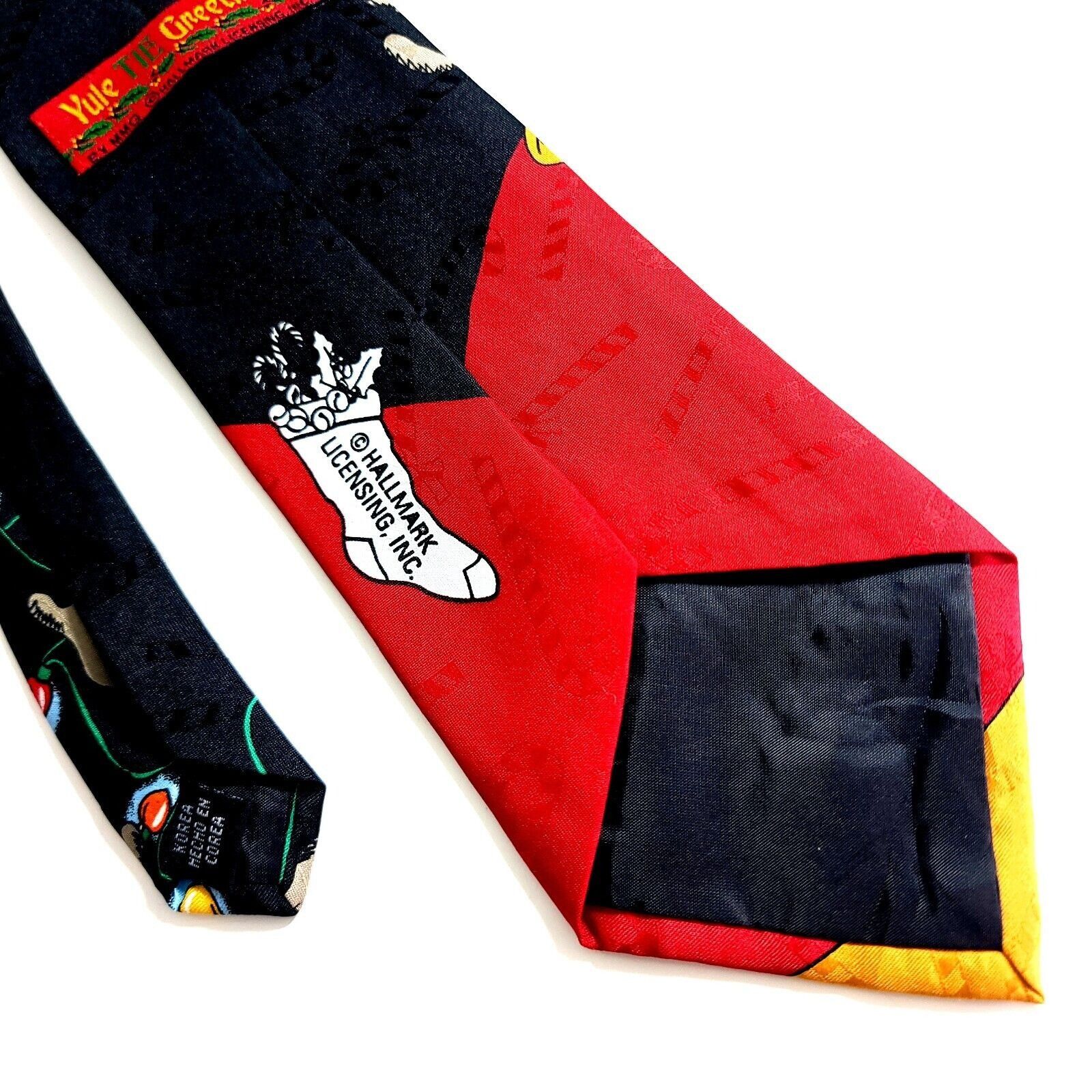 Designer Hallmark Yule Tie Greeting Red Black Reindeer Polyester Wide Size ONE SIZE - 7 Thumbnail