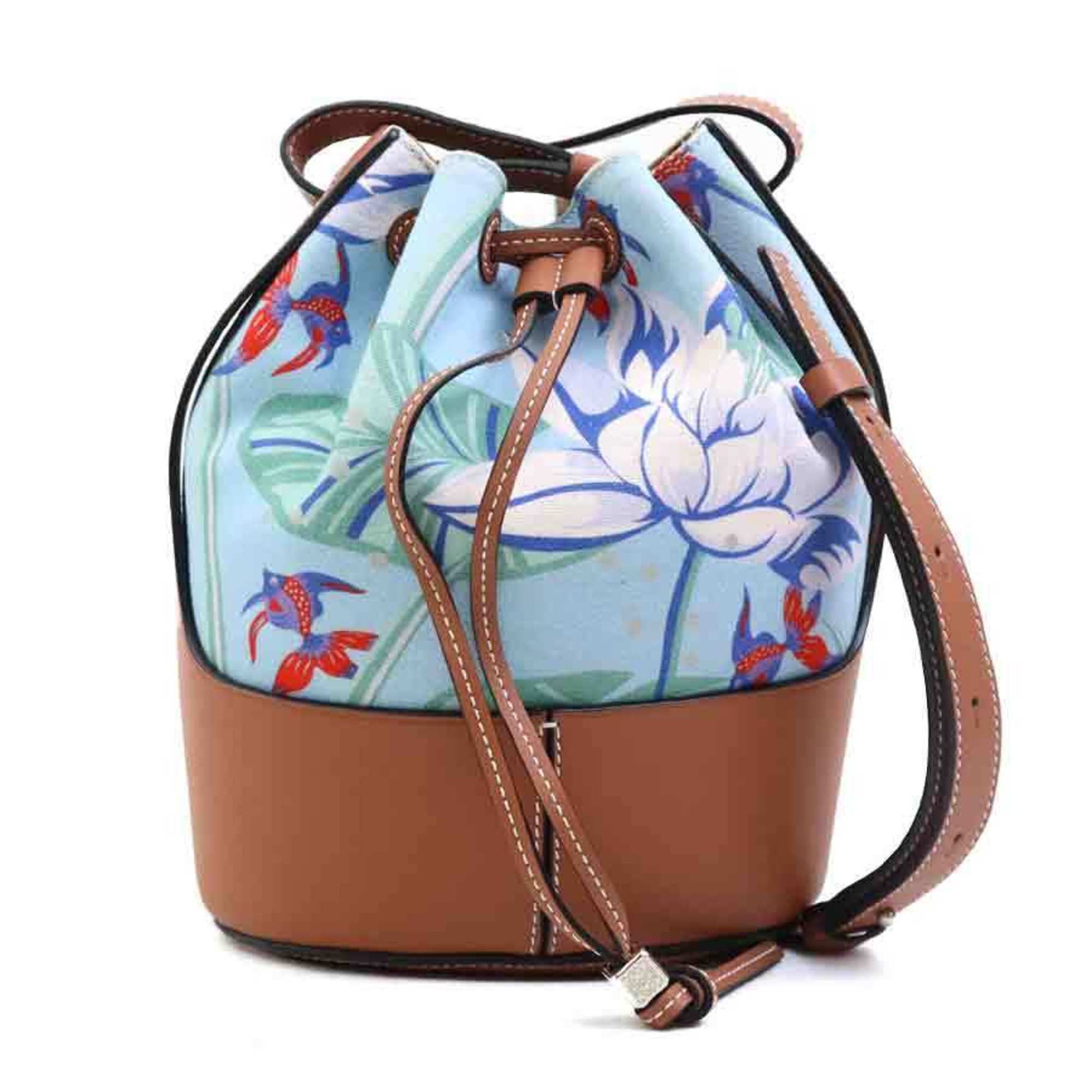 Loewe LOEWE Paula's Ibiza Shoulder Bag in Canvas and Leather (Blue Brown) for Women, Free Shipping (e61132a) Size ONE SIZE - 1 Thumbnail