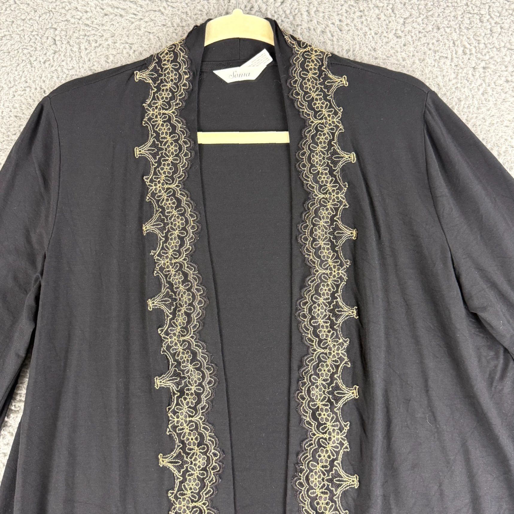 Vintage Soma Cardigan Sweater Womens Medium Black Lace Trim Open Front Long Sleeve Size M / US 6-8 / IT 42-44 - 2 Thumbnail