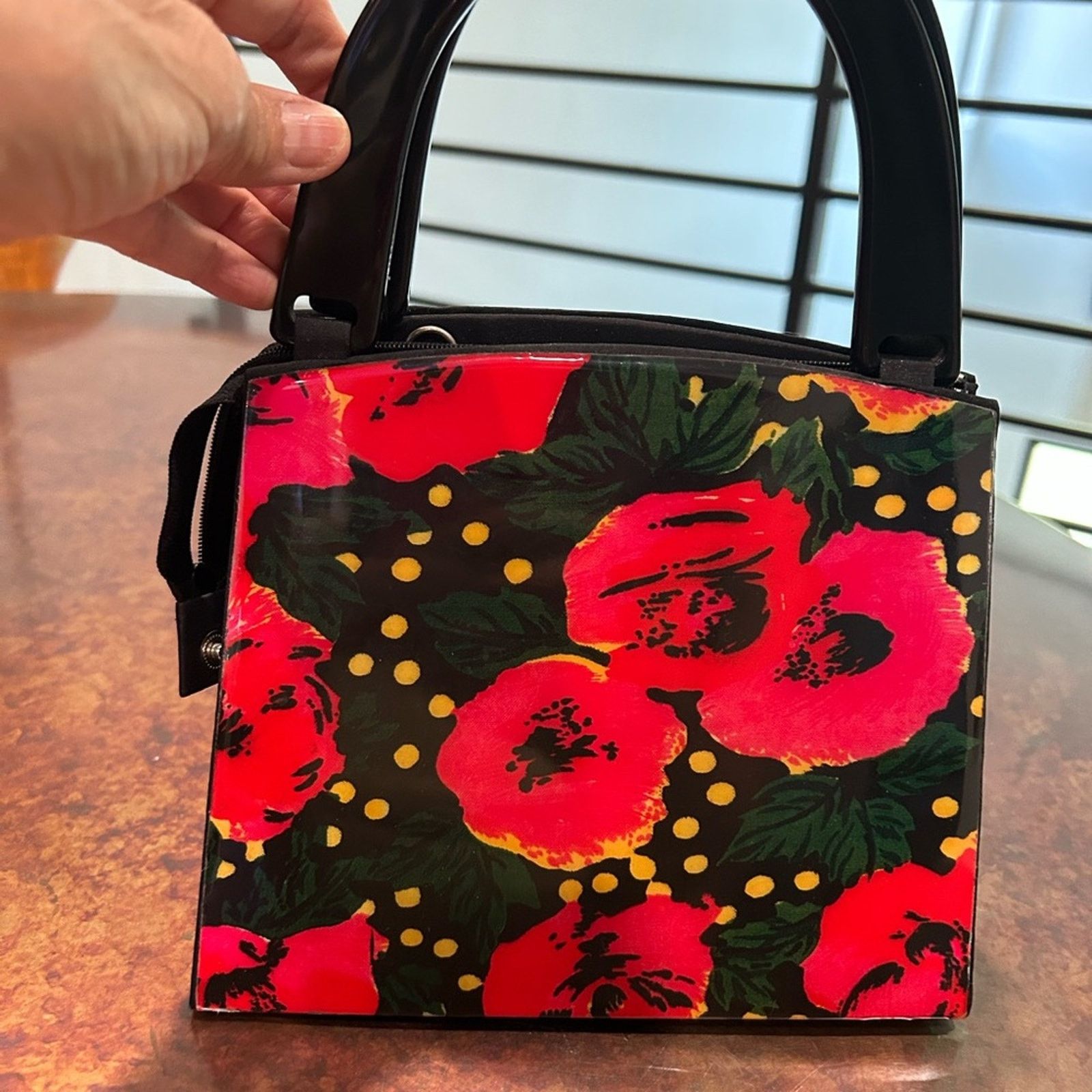 Other Retro resin box evening purse red flowers yellow dots retro Size ONE SIZE - 2 Thumbnail