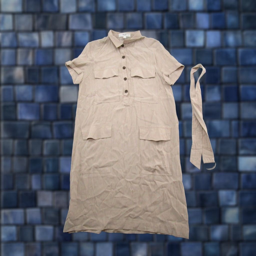 Vintage Love Tree Dress Belted Short Sleeve Shirt Beige M Womens Knee Length Rayon Buttoned Collared 1/4 Sleeve Vintage:No Size 32" / US 10 / IT 46 - 1 Thumbnail