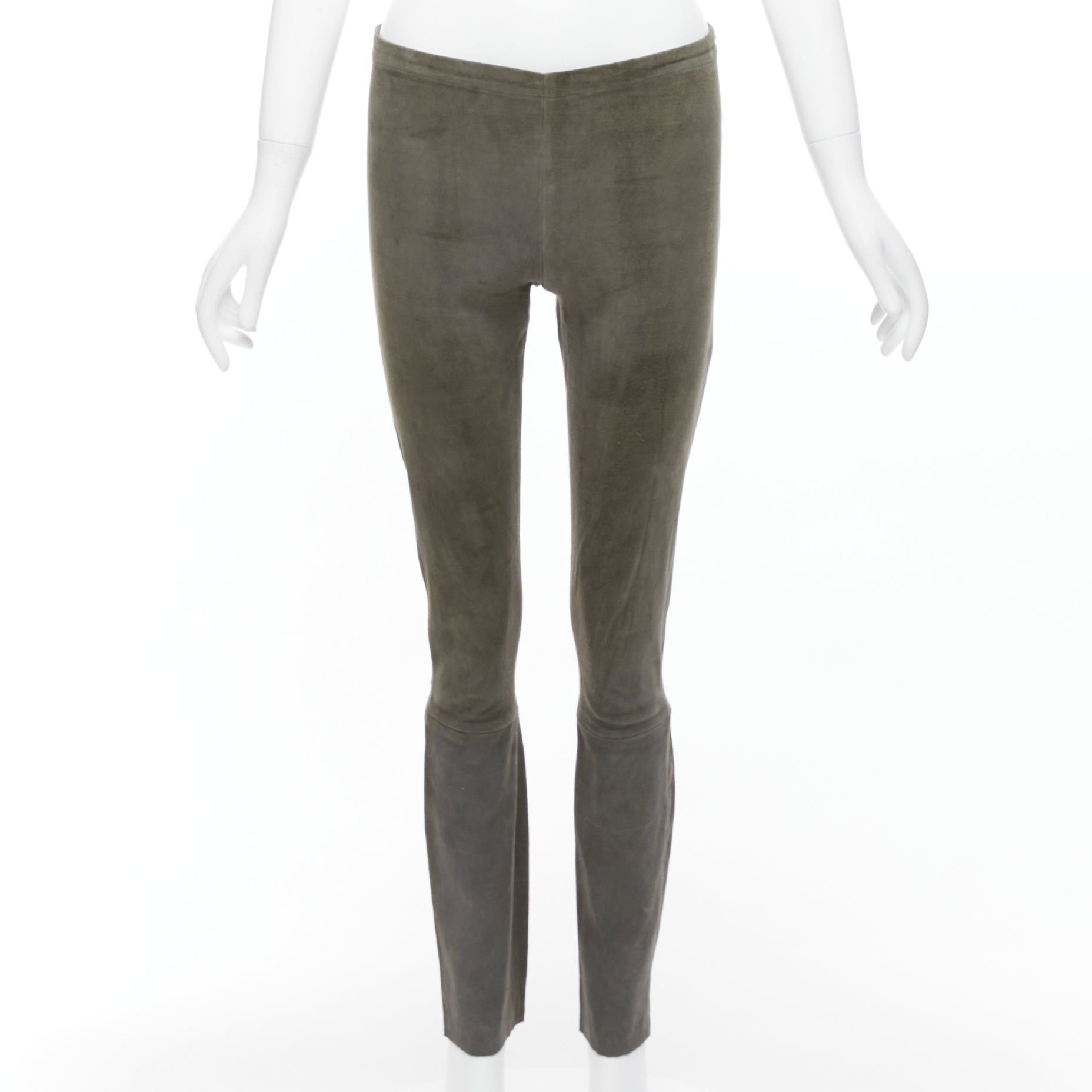 Haider Ackermann HAIDER ACKERMANN green grey suede leather flared legging pants FR36 S Size 27" / US 4 / IT 40 - 1 Thumbnail
