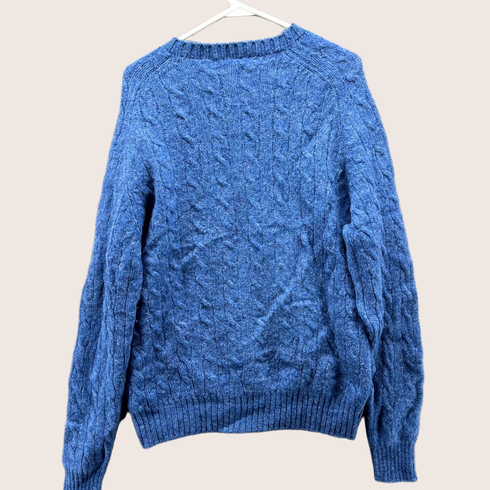 VINTAGE Brooks Brothers Sweater Mens 46 Blue Cable Knit Pullover Shetland Wool Crew Neck Long Sleeve Regular Fit Fall Winter Spring