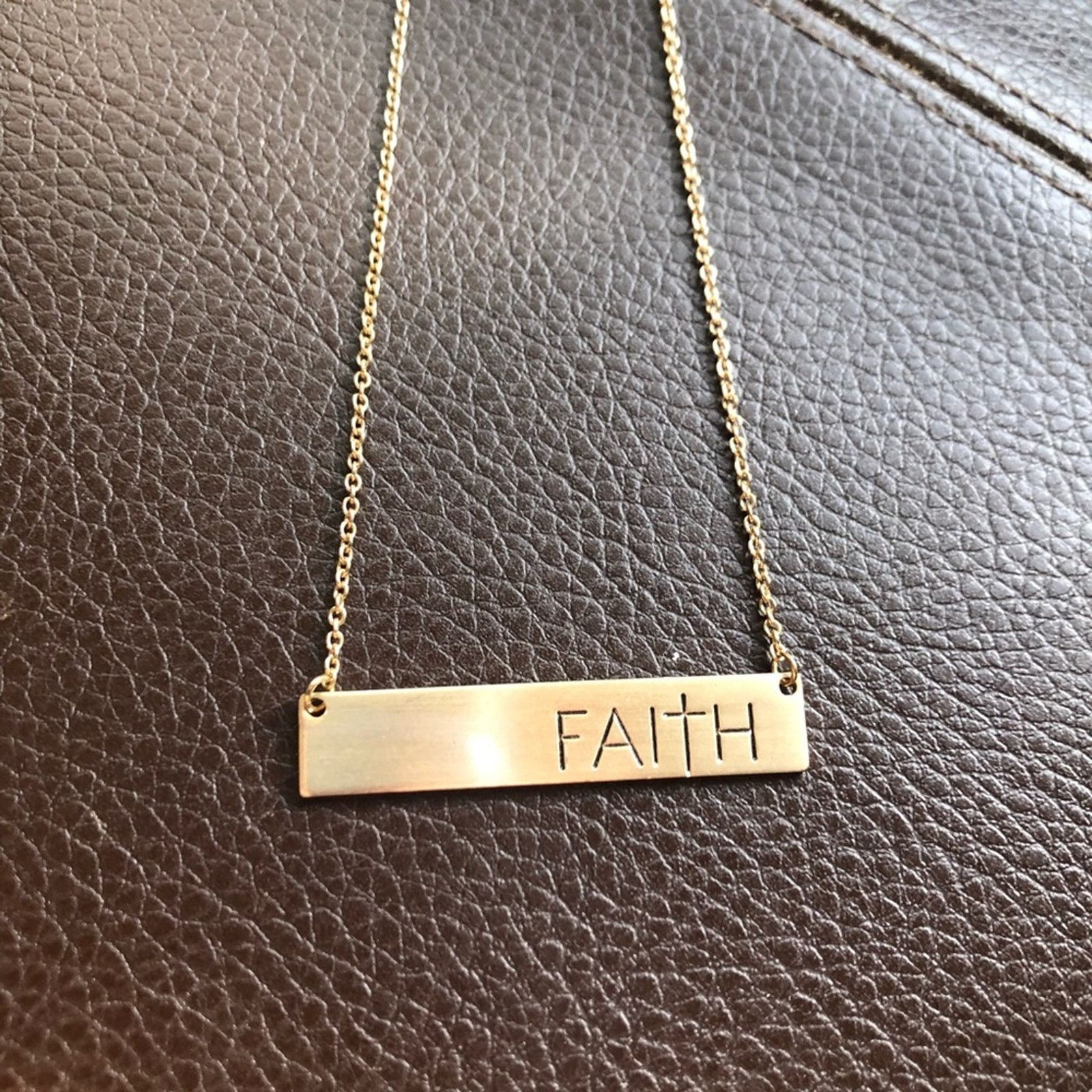 Jewelry Gold plated engraved “FAITH” bar on chain necklace Size ONE SIZE - 1 Thumbnail
