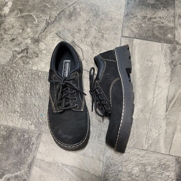 SKECHERS Vintage 90s y2k Skechers Black Suede Leather Platform Lace-u Size US 9.5 / IT 39.5 - 3 Thumbnail
