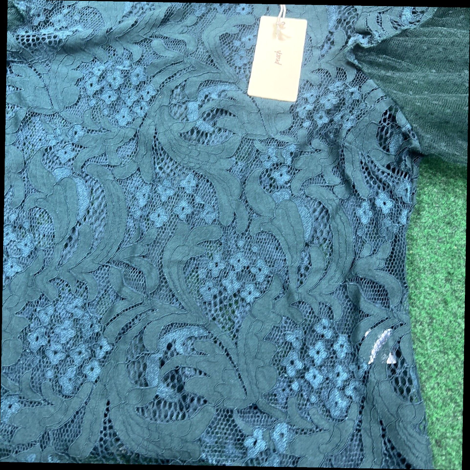 Vintage Peach Brand Green Lace Crochet Top Puff Sleeves New W Tags Sz Large Size L / US 10 / IT 46 - 2 Thumbnail