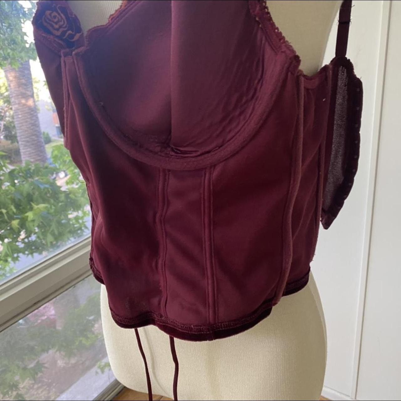 Vintage Red velvet flower embroidered vintage corset Size S / US 4 / IT 40 - 3 Thumbnail