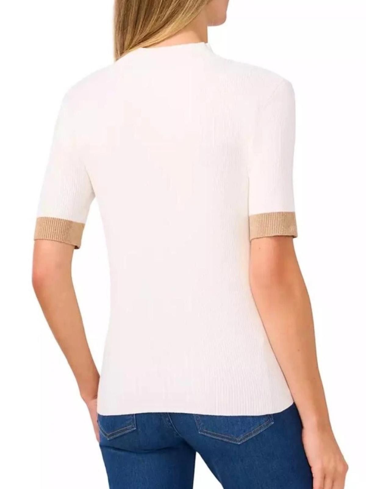 Opening Ceremony CeCe / Ribbed Mock Neck Sweater Top / White Tan Size L / US 10 / IT 46 - 8 Thumbnail
