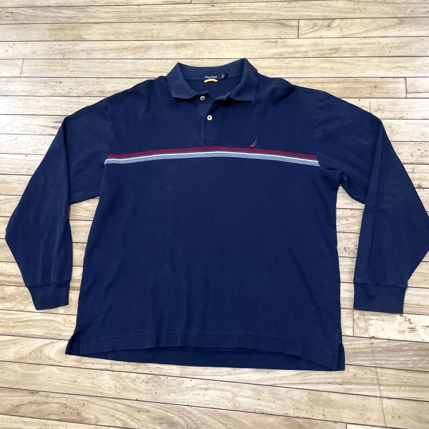 Nautica Nautica Polo Sweater Men XL Blue White Red Y2K CenterStripe Preppy Quarter Rugby Shirt Sweater Size US XL / EU 56 / 4 - 3 Thumbnail