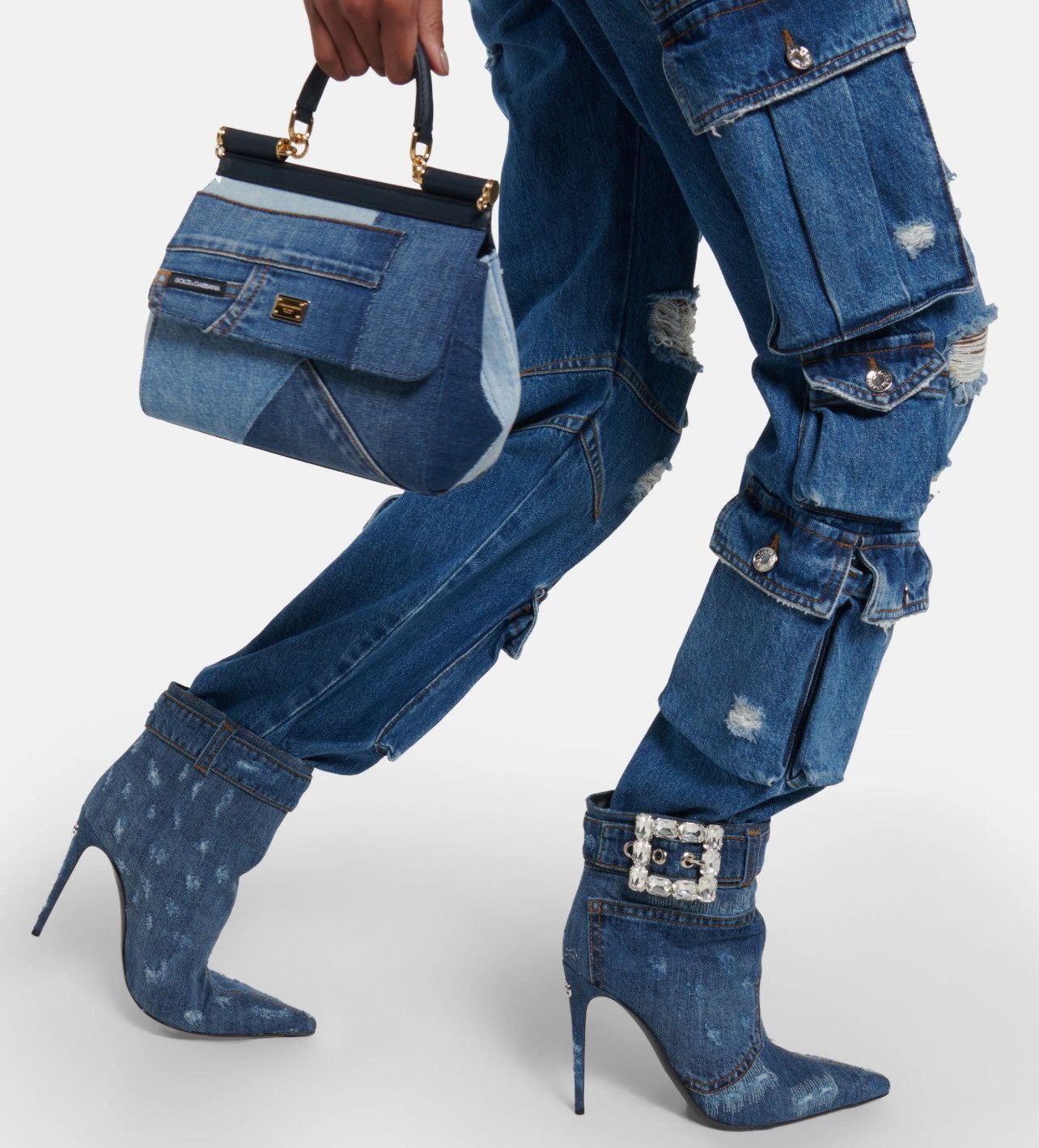 Dolce & Gabbana DOLCE & GABBANA denim ankle boots with rhinestone buckle Size US 7 / IT 37 - 2 Thumbnail
