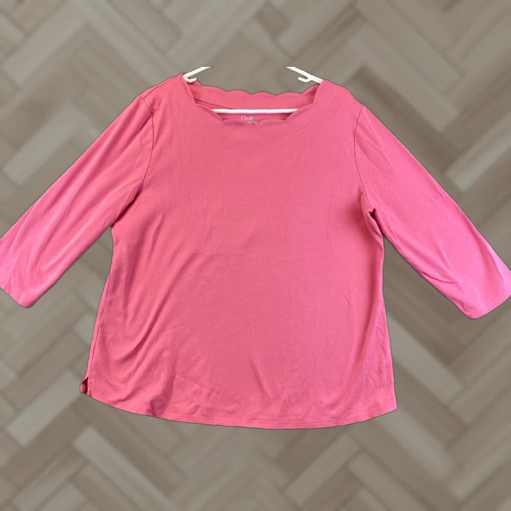 Croft & Barrow Croft & Barrow Shirt Womens XL Pink Long 3/4 Sleeve Round Neck Cotton / 77-55 Size XL / US 12-14 / IT 48-50 - 1 Thumbnail
