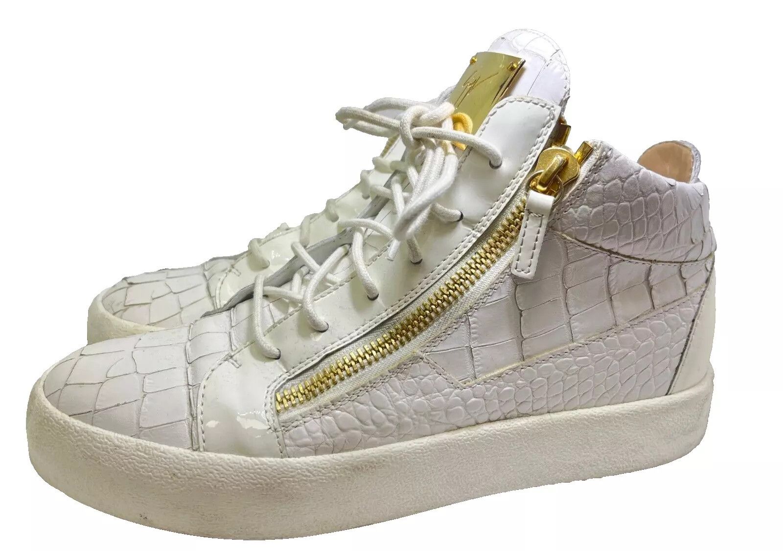 Giuseppe Zanotti Double Zip/Lace Snake Embossed Sneaker Size