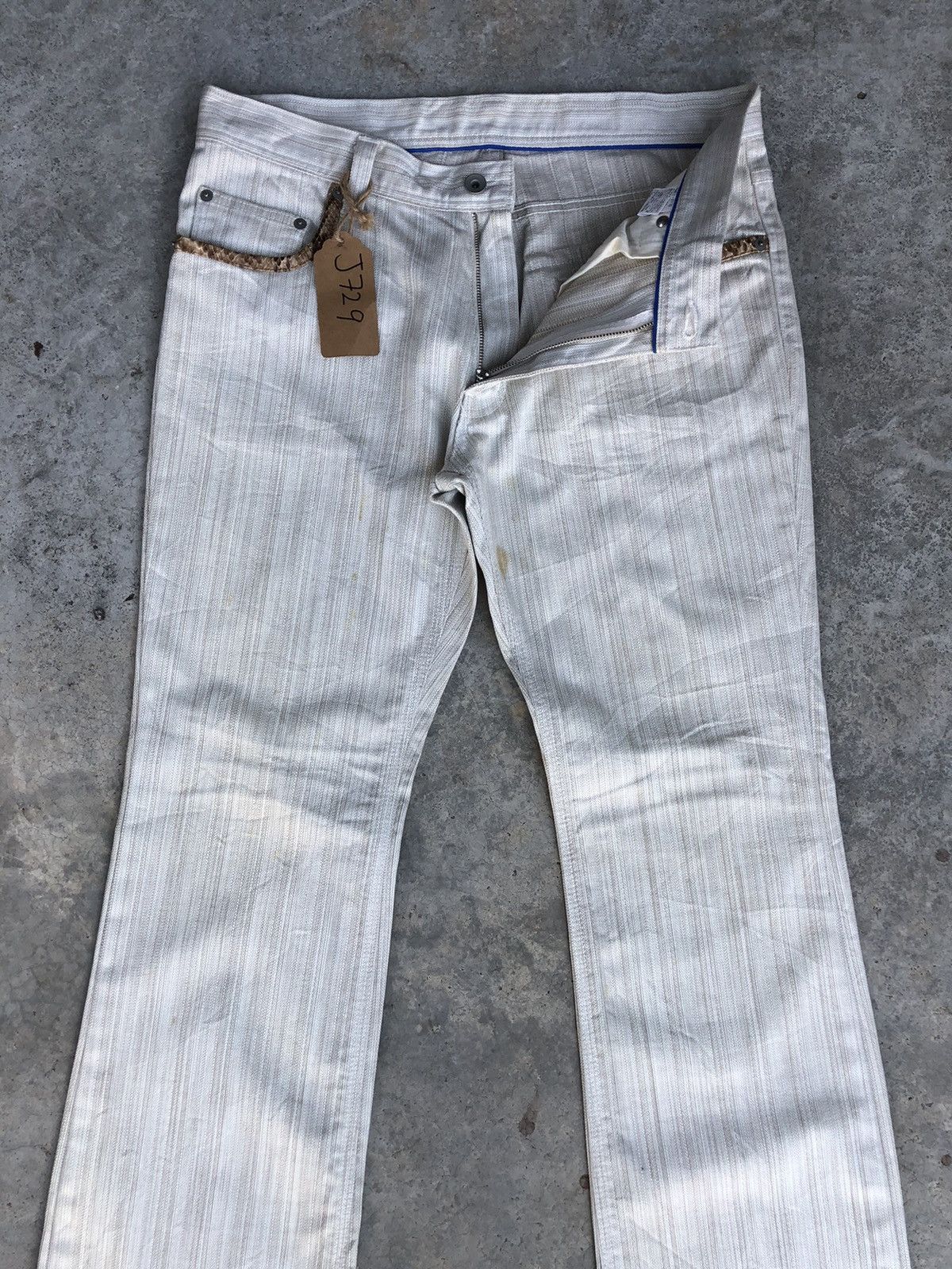 If Six Was Nine Japanese Takaio Flared Jeans Snake Skin Distressed Jeans Size US 33 - 3 Thumbnail