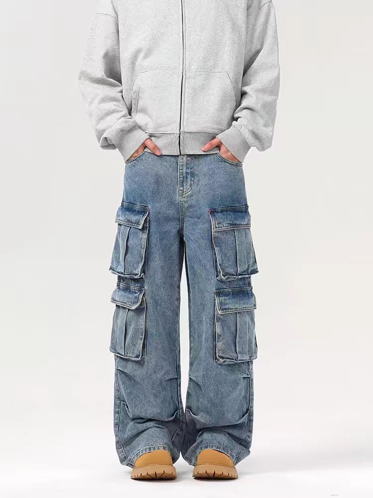 Japanese Brand × Jean Vintage Street Multi-Pocket Washed Loose Work Jeans Size US 34 / EU 50 - 2 Thumbnail