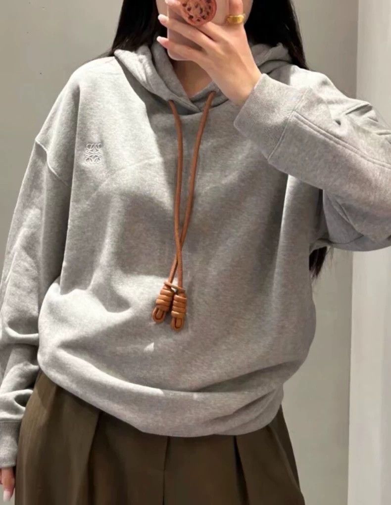 Loewe Loewe Gray logo embroidered cotton hooded drawstring long Size S / US 4 / IT 40 - 8 Thumbnail