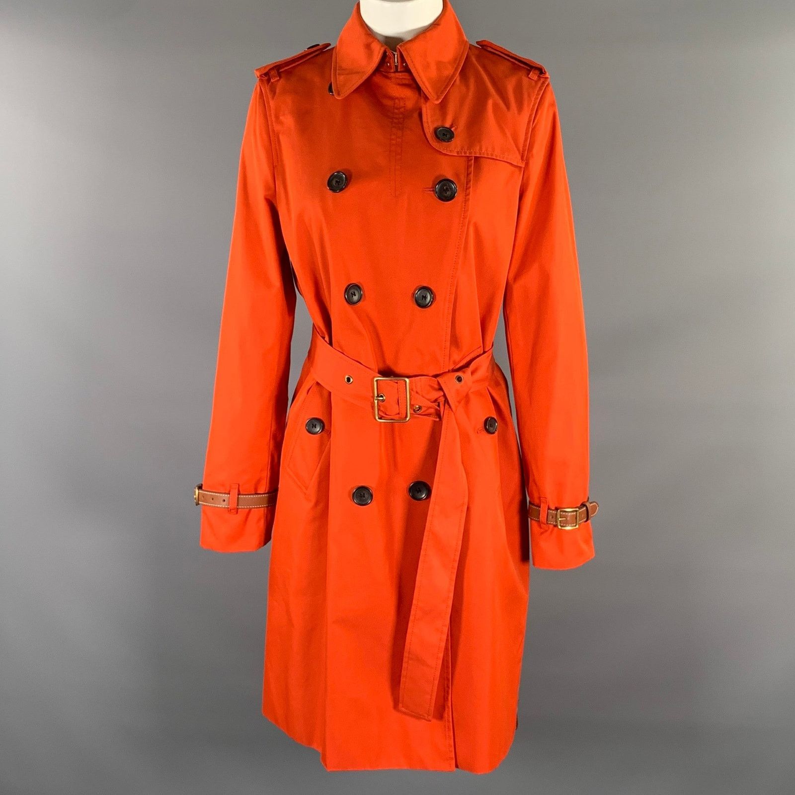 Coach M Orange Cotton Blend Leather Trim Double Breasted Coat Size M / US 6-8 / IT 42-44 - 1 Thumbnail
