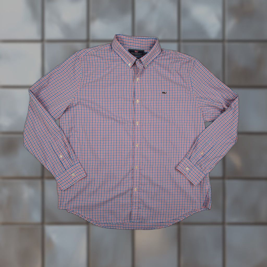 Vineyard Vines Vineyard Vines Shirt Mens 2XL Pink Blue Gingham Slim Fit Whale Shirt Performance Size US XXL / EU 58 / 5 - 1 Thumbnail