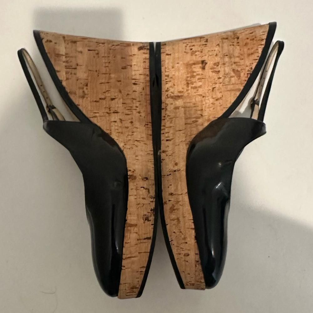 Yves Saint Laurent Yves Saint Laurent Black Patent Slingback Cork Wedge 40 Size US 9 / IT 39 - 5 Thumbnail