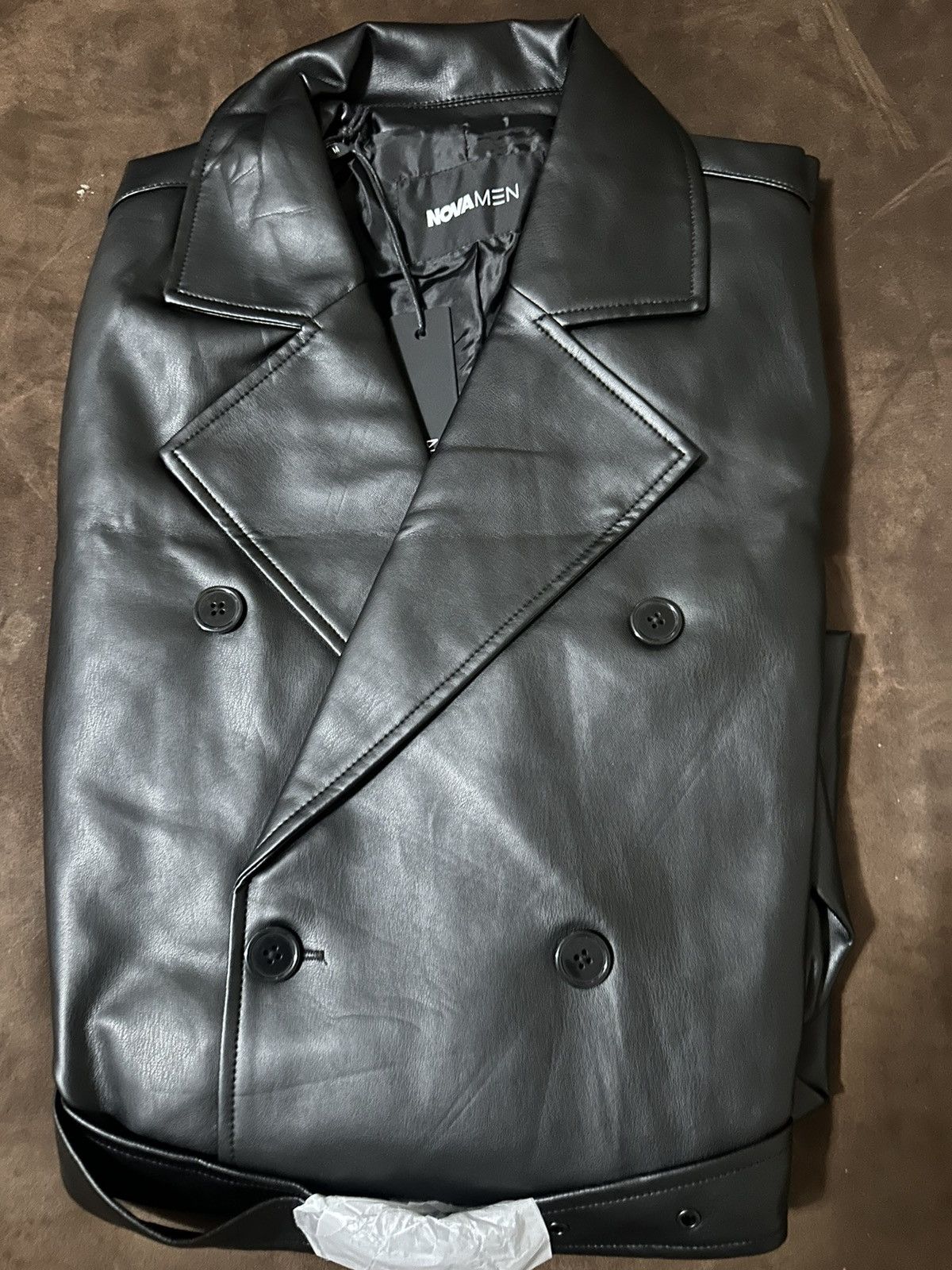 Black leather trench coat
