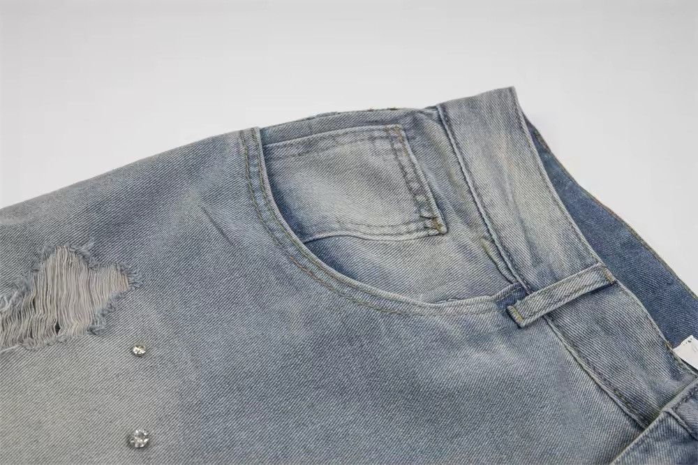 Jean × Vintage Drilling Holes Burr Ripped Denim Jort Size US 33 - 8 Thumbnail