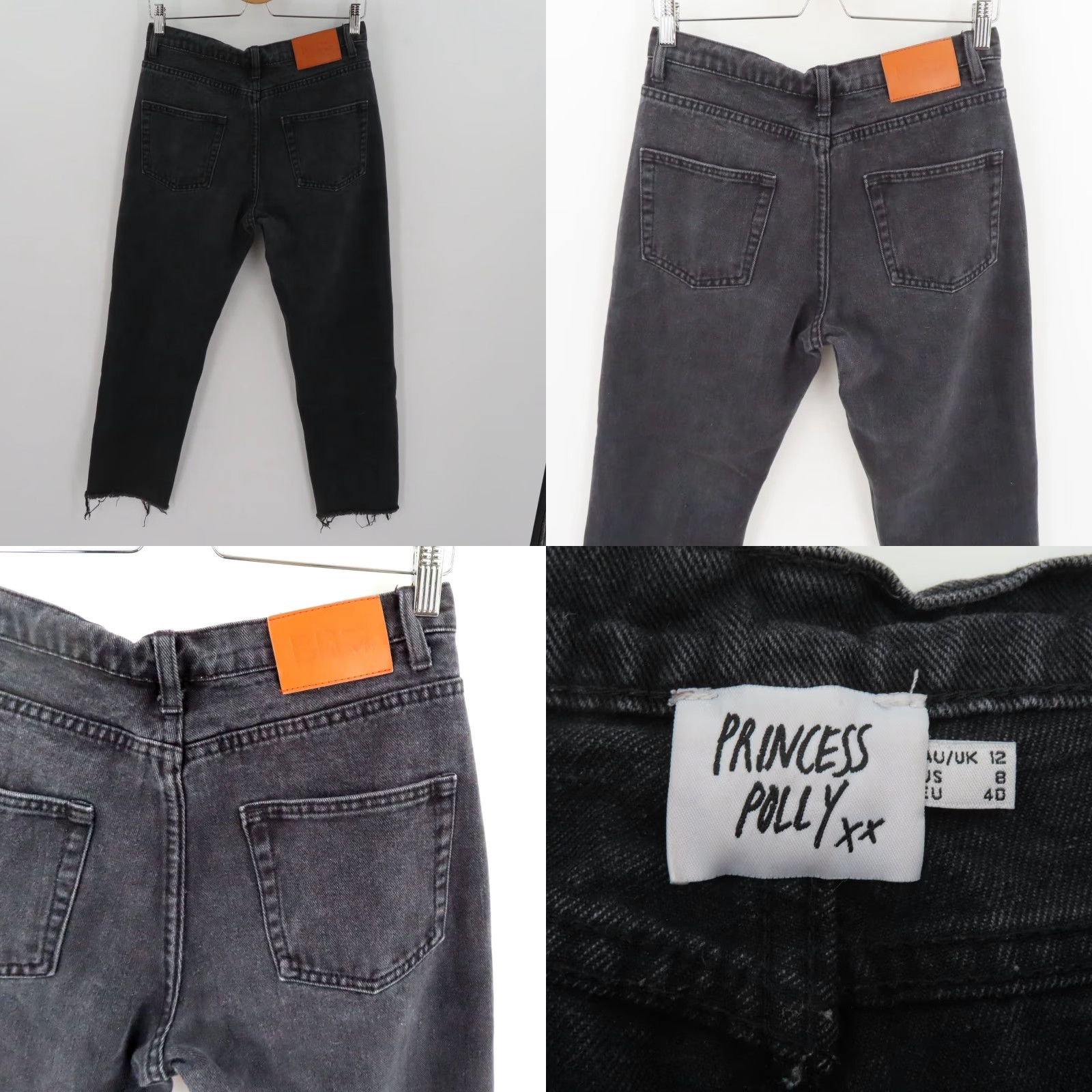 PRINCESS POLLY Princess Polly Womens Jeans 8 Black Dark Gray Denim Button Fly Distressed Raw 90s Straight Jeans Womens Size 30" / US 8 / IT 44 - 8 Thumbnail