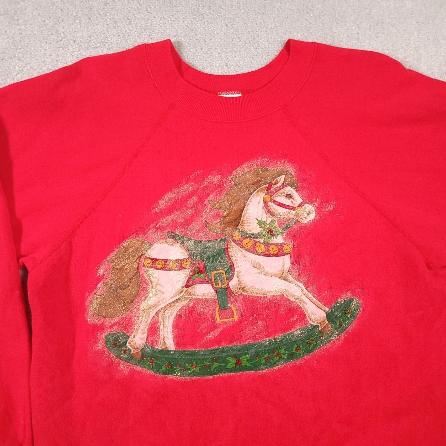 Vintage VINTAGE Pannill Sweatshirt Women's XL Red Grandma Rocking Horse Made In USA Sweatshirt Pullover Knit Crew Neck Long Sleeve 80s 90s Casual Womens Size XL / US 12-14 / IT 48-50 - 3 Thumbnail