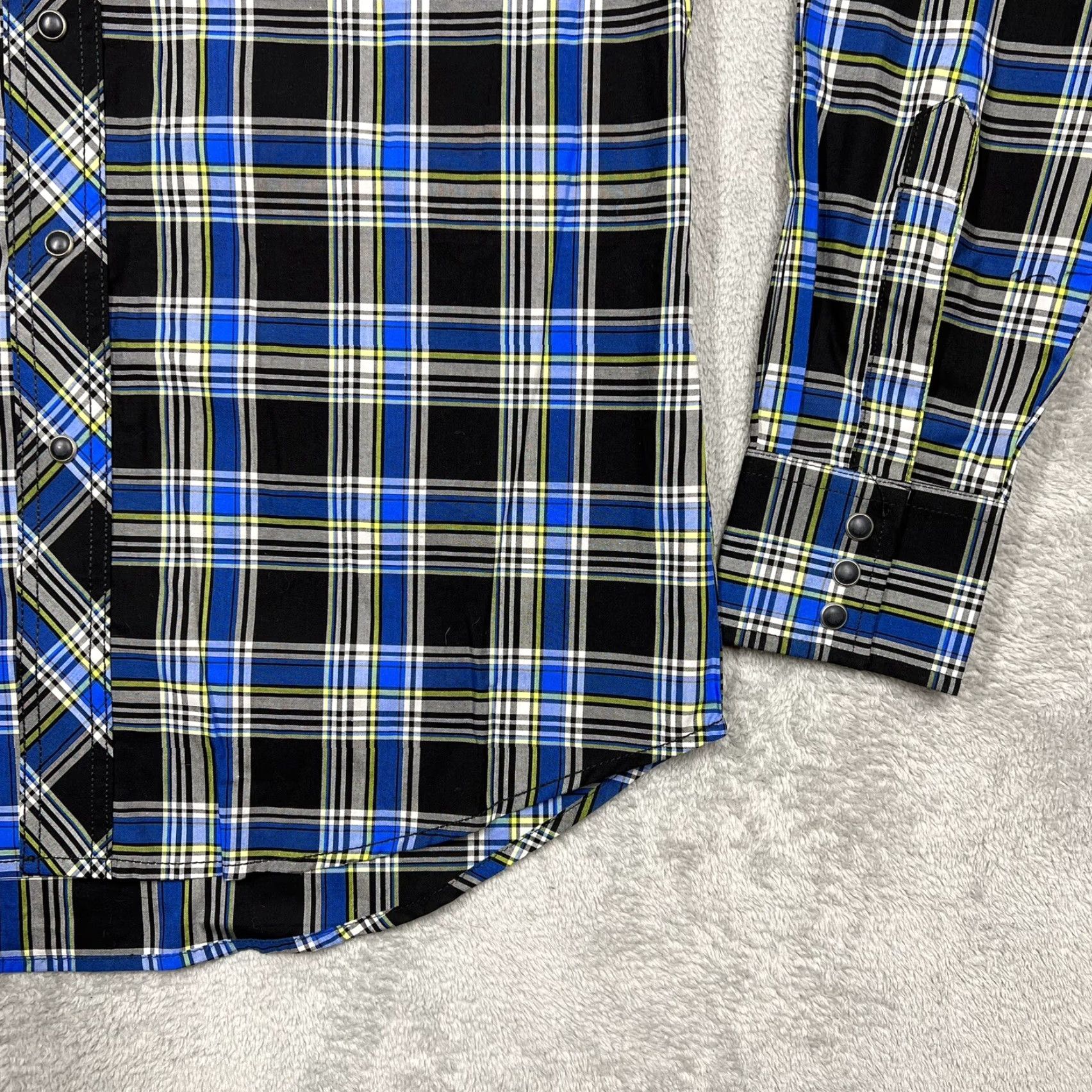 Wrangler Wrangler Western Shirt Mens Medium Pearl Snap Long Sleeve Plaid Blue Black Size US M / EU 48-50 / 2 - 4 Thumbnail