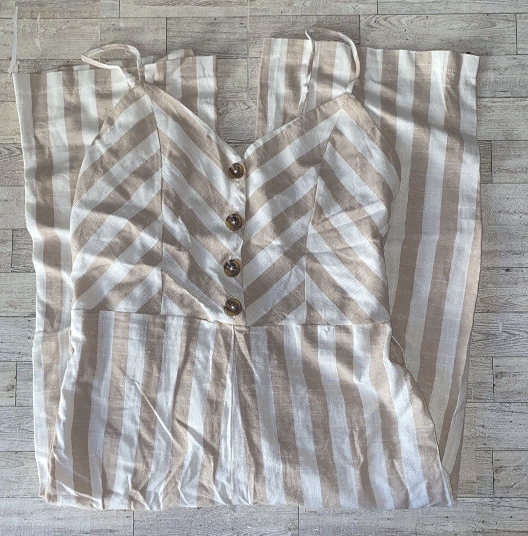 Nordstrom Kensie Jeans, Tan & Cream, Wide Leg, Striped Linen Jumper Size 34" / US 12 / IT 48 - 3 Thumbnail