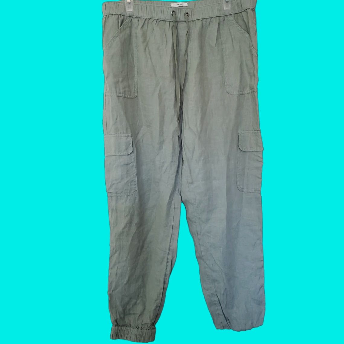 Nicole Miller Linen Joggers Women's XL Sage Green Cargo Utility