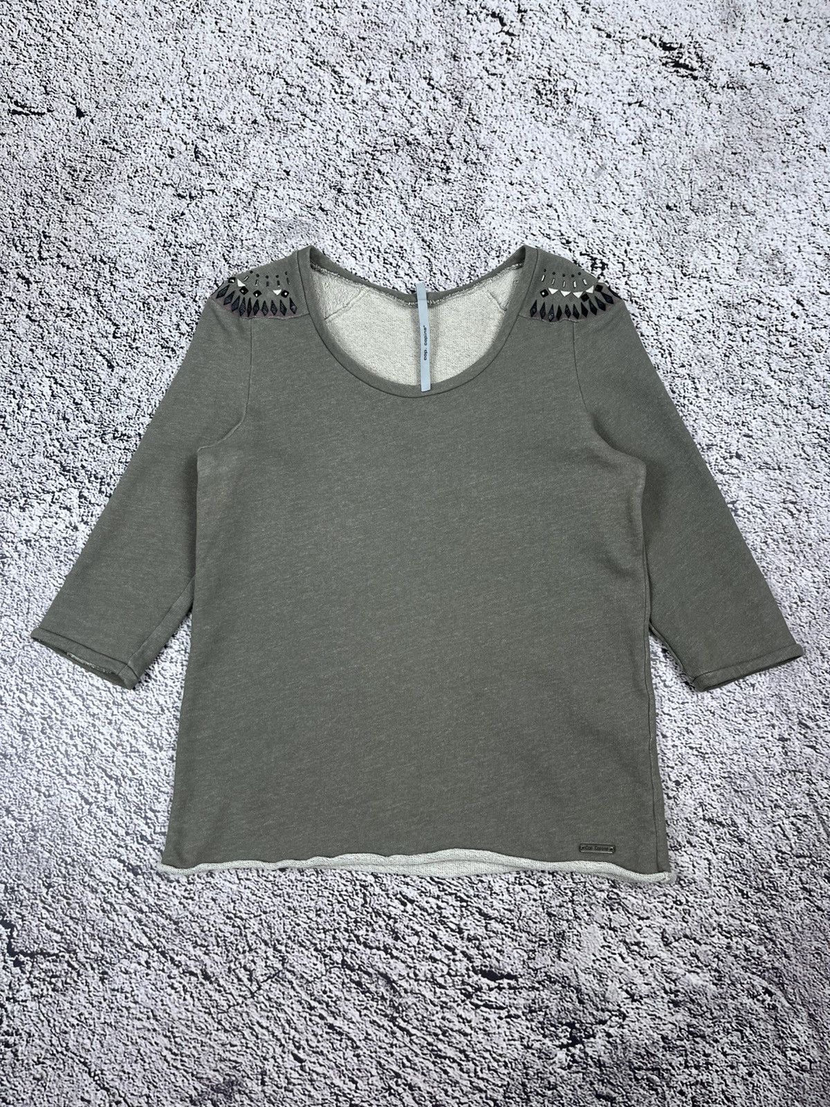 Vintage Cop Copine Studded Spike Shoulder 3/4 Sweatshirt