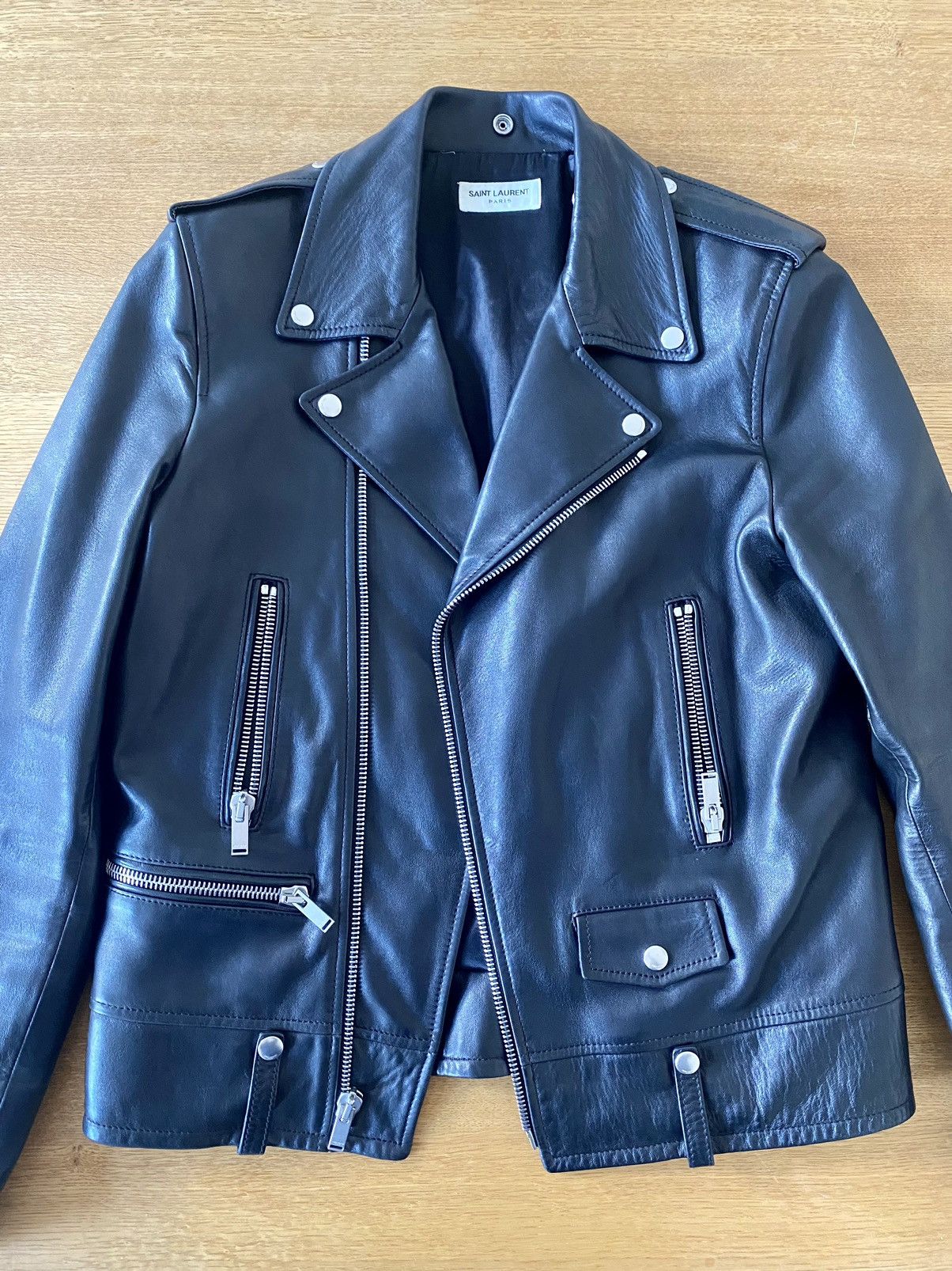 image of Saint Laurent Paris L01 Leather Jacket in Black, Men's (Size Medium)