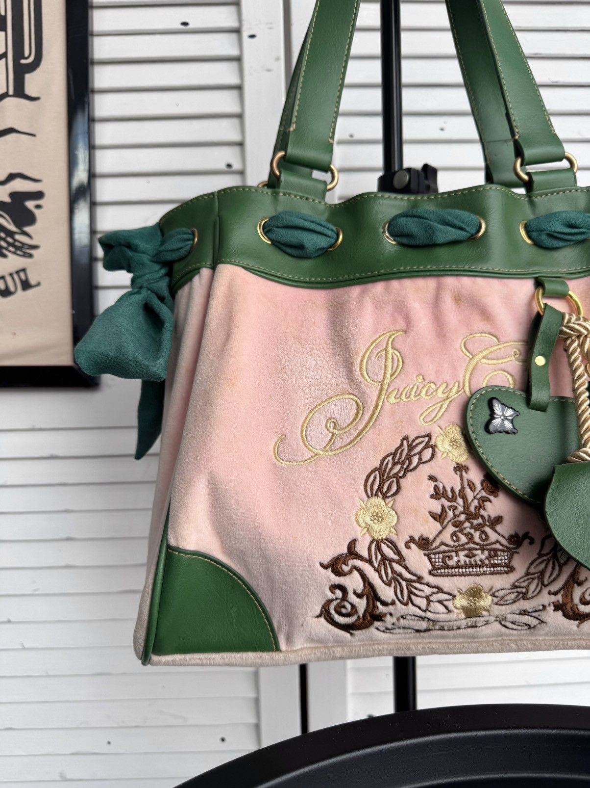 Juicy Couture Vintage Juicy Couture Daydreamer Velour Tote Bag Pink Green Size ONE SIZE - 5 Thumbnail