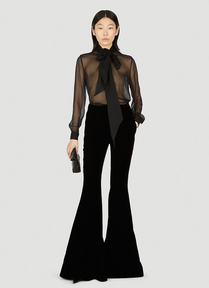 Saint Laurent Paris o1s1wg111024 Flared Pants In Cupro Velvet in Black Size 28" / US 6 / IT 42 - 2 Thumbnail