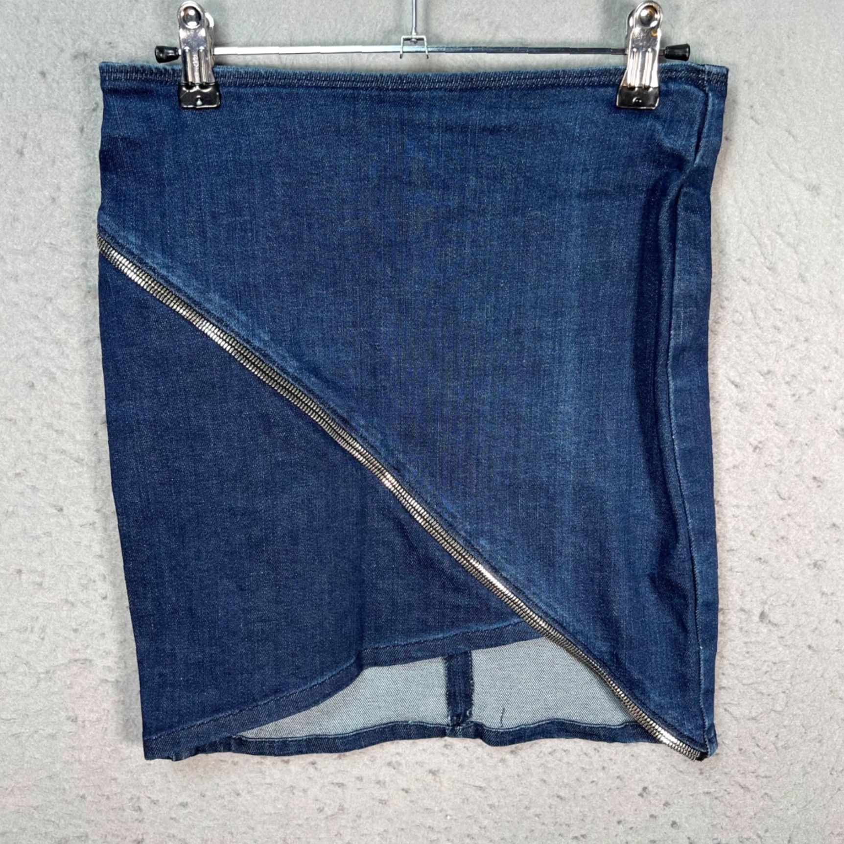 Rta RTA Womens Denim Pencil Skirt With Diagonal Zipper Blue Jean Mini Size 2 Size 26" / US 2 / IT 38 - 2 Thumbnail