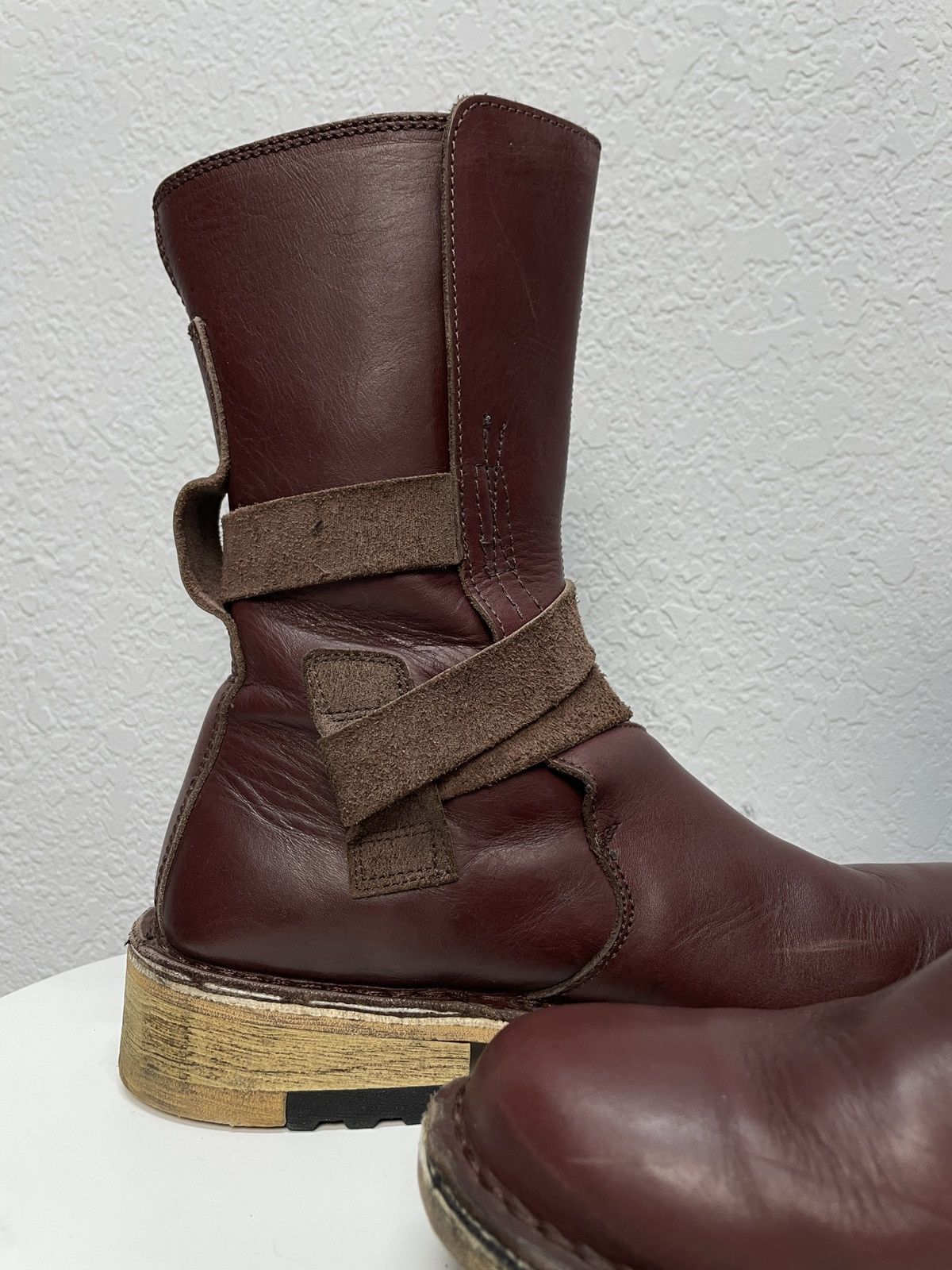 Hedi Slimane Vintage Rick Owens Vibe Burgundy Leather Moto Biker Boots Size US 9 / EU 42 - 6 Thumbnail