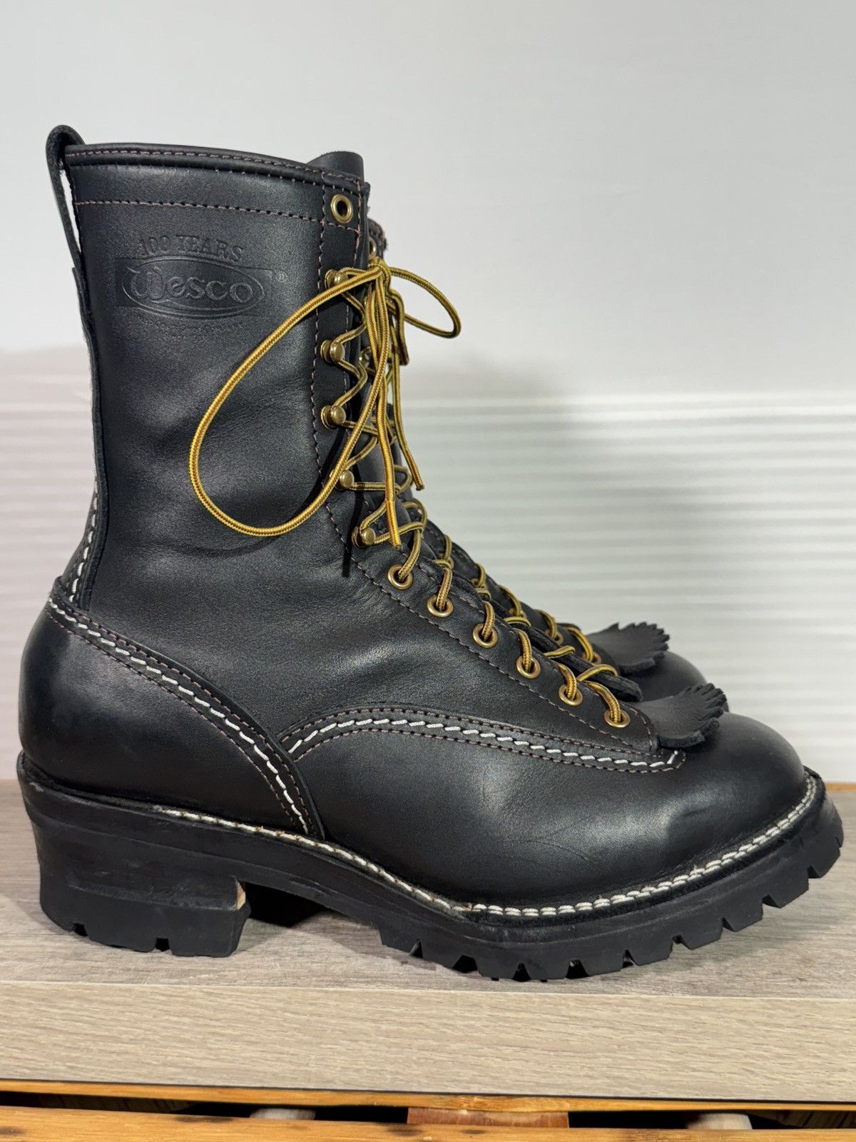 Wesco “Highliner” Black Leather Logger Boots – Handmade in USA WESCO Wesco Highliner Boots 16 main image 3