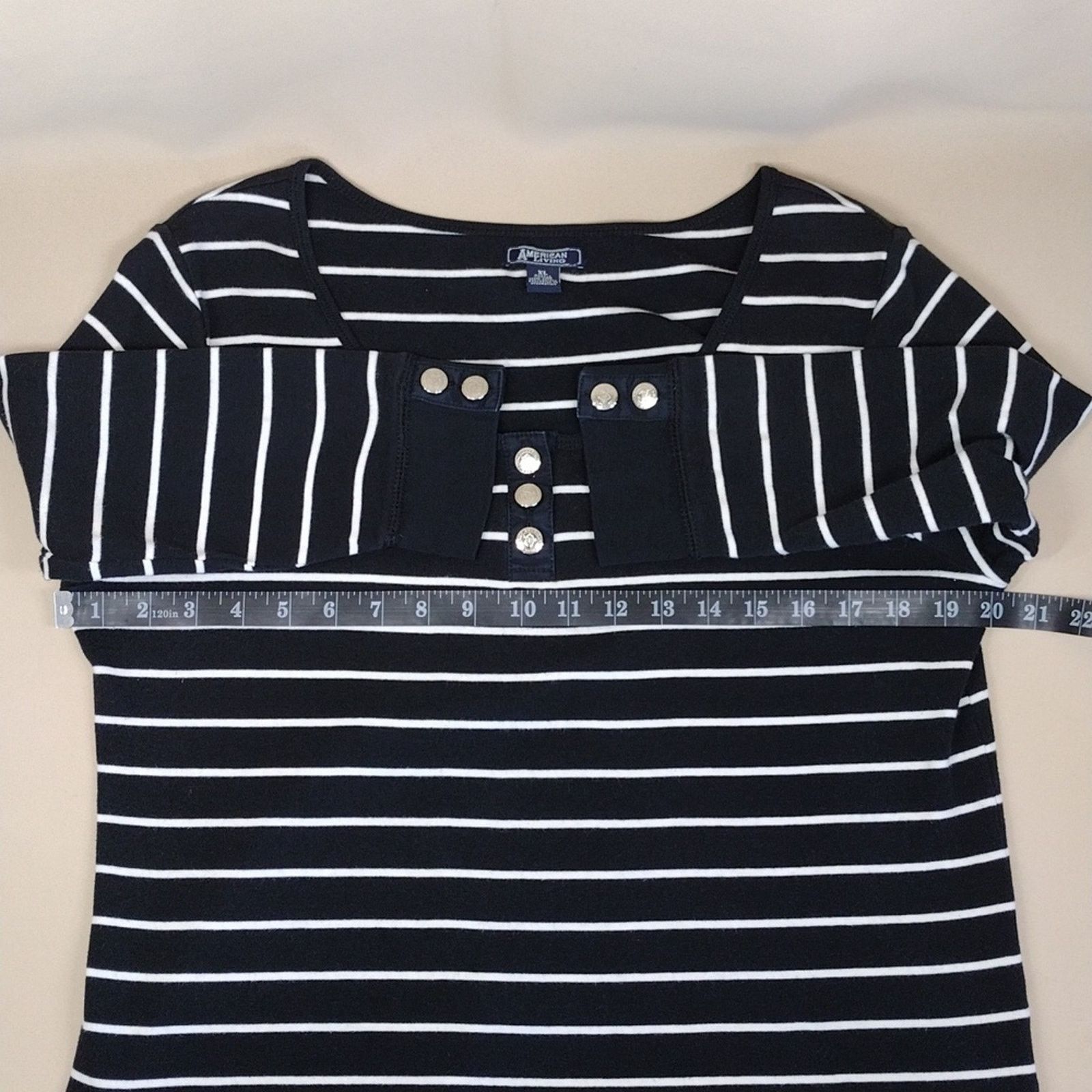 Other American Living Black White Striped Cotton Stretchy Shirt Size XL / US 12-14 / IT 48-50 - 7 Thumbnail