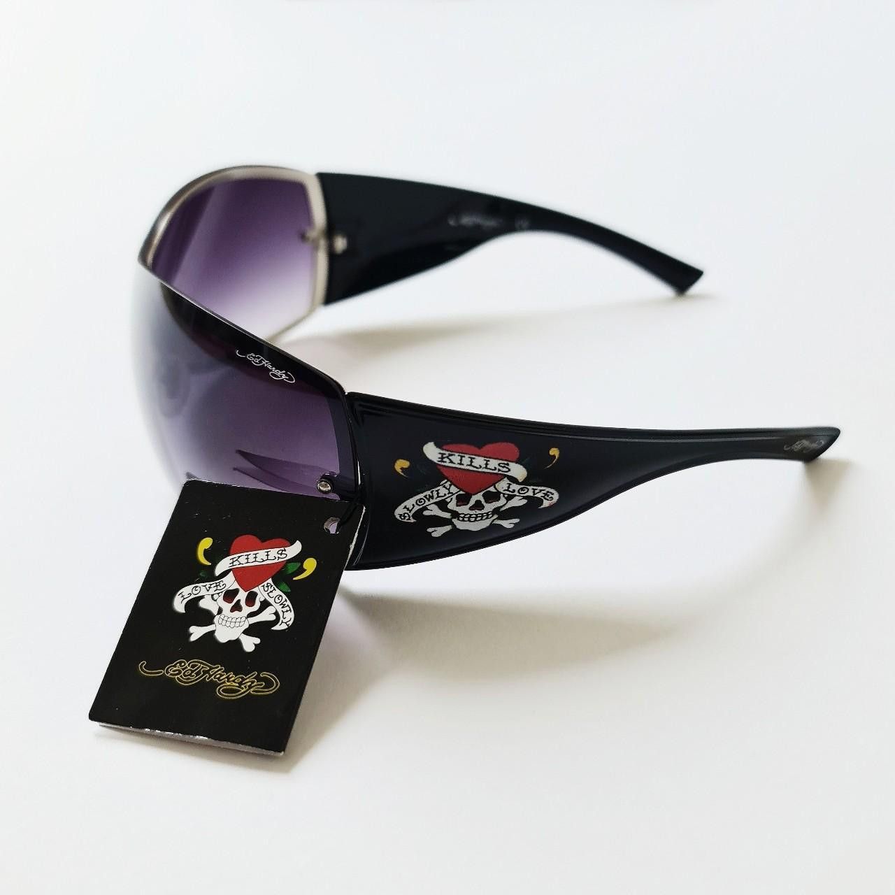 image of Vintage Wrap Shield Ed Hardy Sunglasses. Love Kills Slowly in Black, Men's