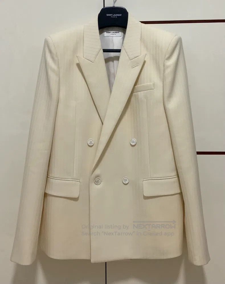 Saint Laurent Paris Saint Laurent Paris White striped double-breasted peak lap Size US M / EU 48-50 / 2 - 1 Thumbnail