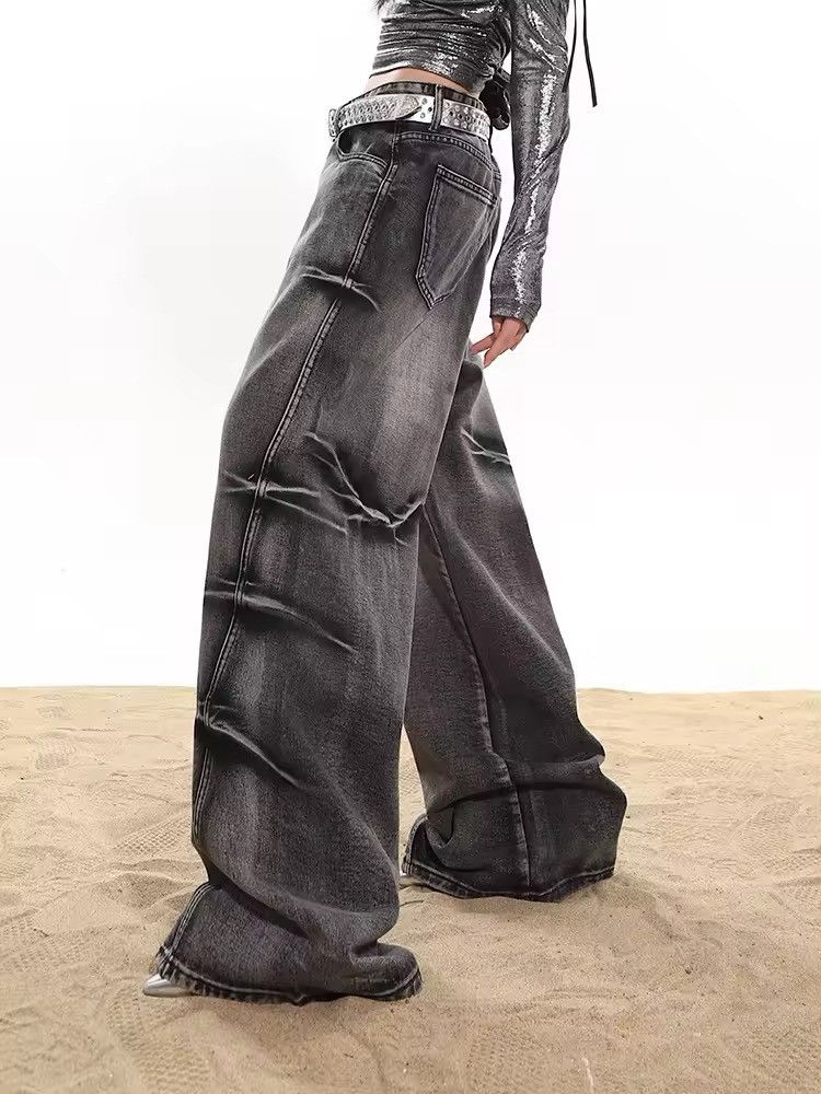 Jean Y2K Washed Grey Baggy Jeans Size 29" - 4 Thumbnail