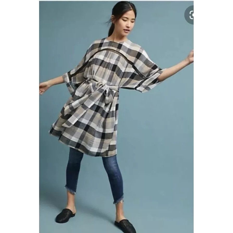 Anthropologie Anthropology Mauve Plaid Bohemian Tunic Dress With Belt & L Size S / US 4 / IT 40 - 1 Thumbnail