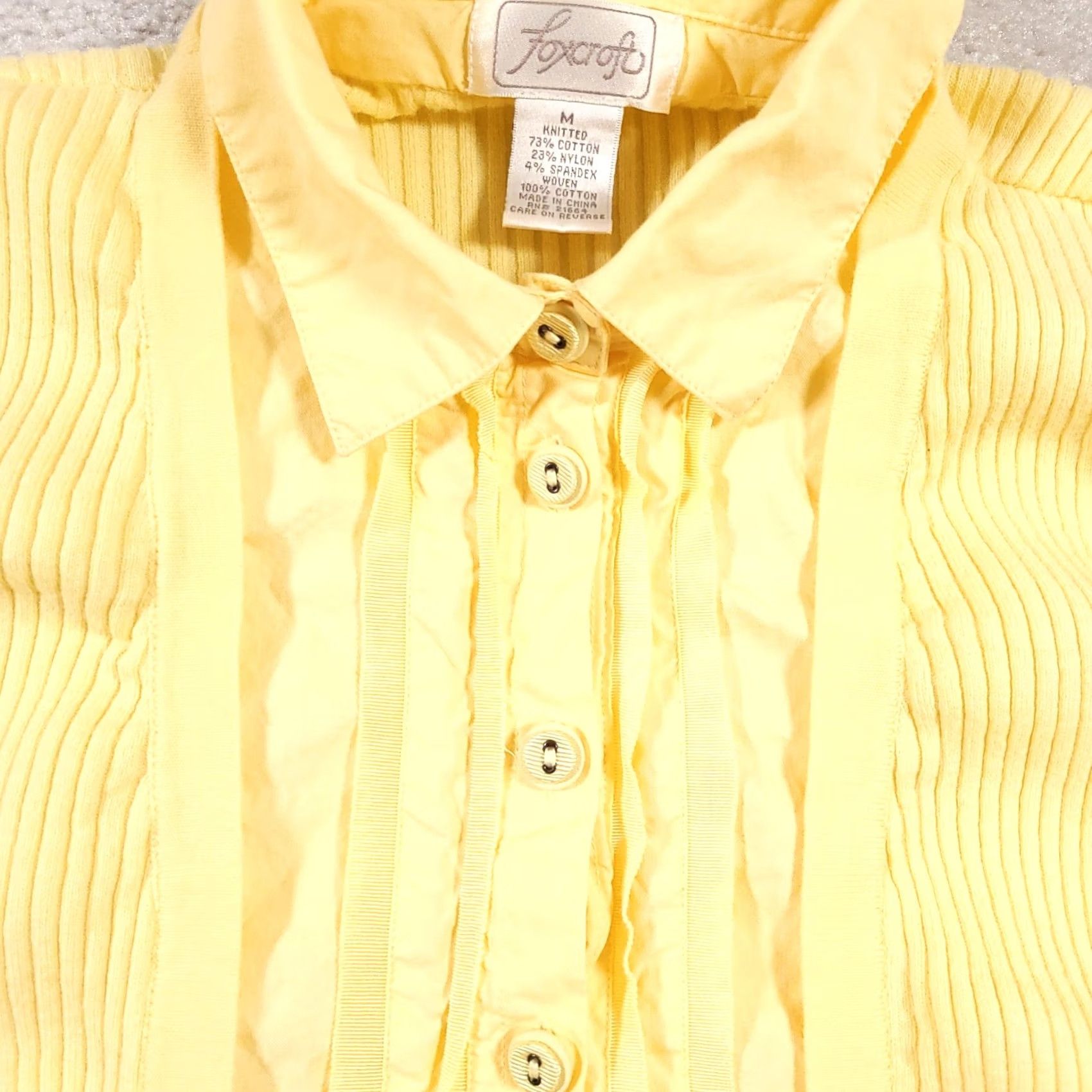 Vintage VINTAGE Foxcroft Knit Button-Up Cardigan Sweater Collar Shirt Women's Med Yellow Ribbed Size M / US 6-8 / IT 42-44 - 4 Thumbnail
