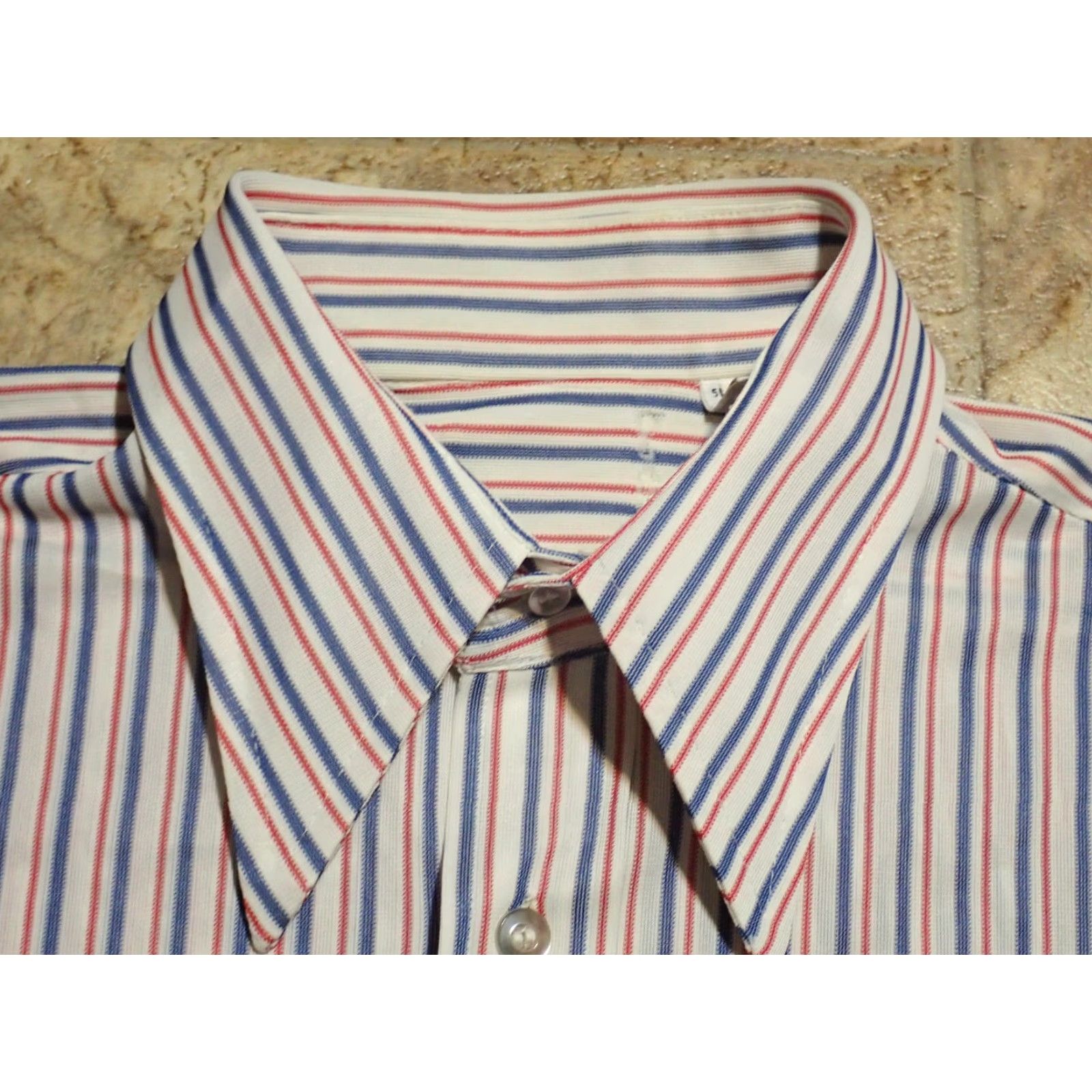 MCM Vintage 60's 70's Rockabilly Disco shirt shirt Vintage Rockabilly MCM M White Blue Red Stripe AOP Mens 5 6? Size US M / EU 48-50 / 2 - 3 Thumbnail