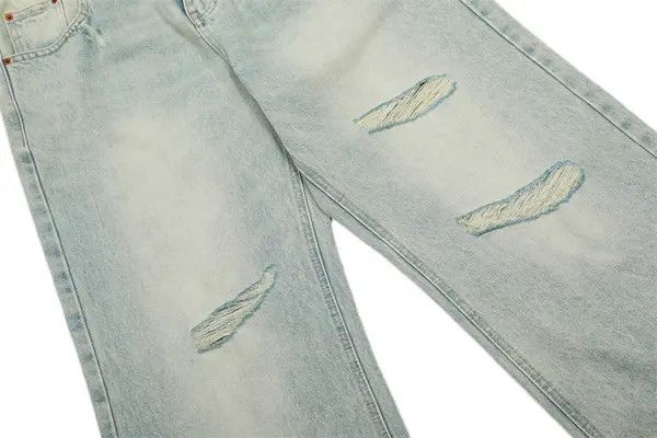 VIBE Men's casual punk light washed distressed loose ripped jeans Size US 32 / EU 48 - 7 Thumbnail