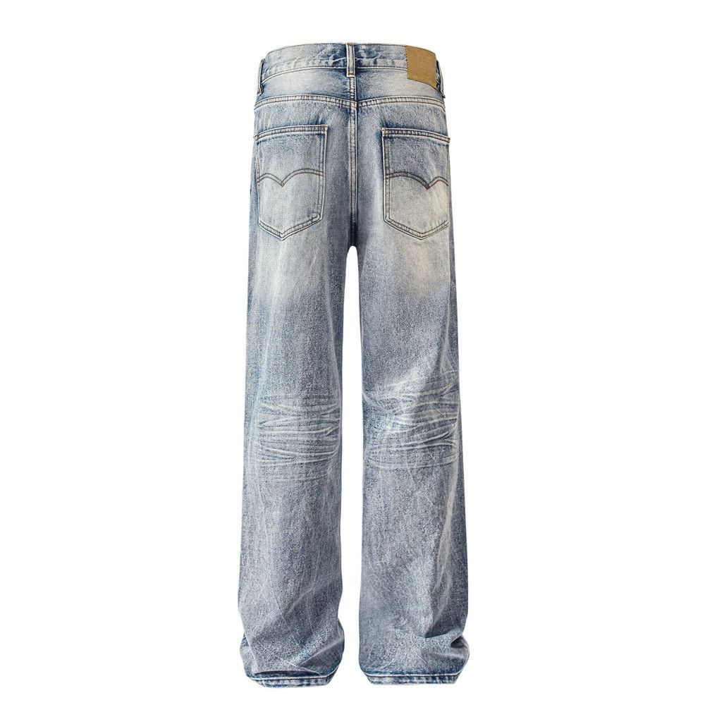 Vintage American retro washed men's loose straight distressed jeans Size US 32 / EU 48 - 3 Thumbnail